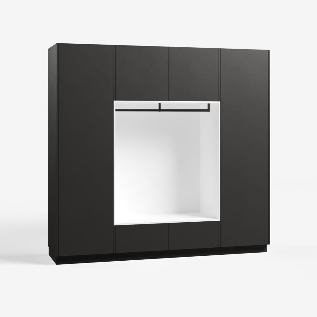 Basisconfiguratie bijkeuken model Putter, metallic black kleur, deuren dicht.